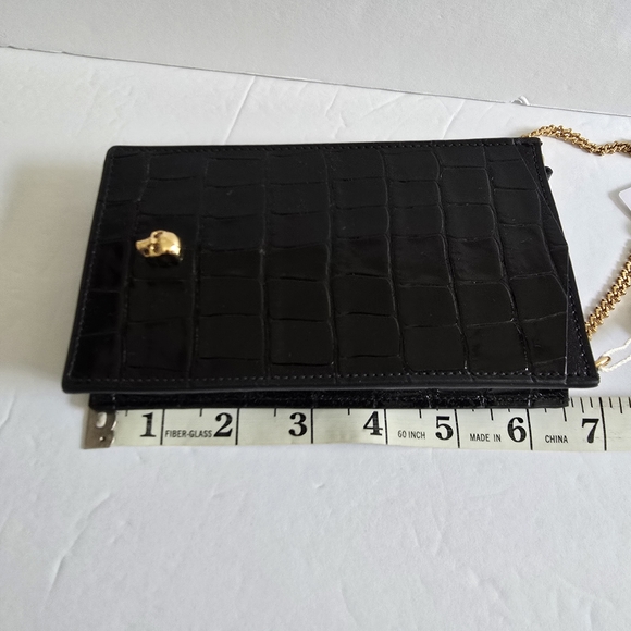 Alexander McQueen Skull Croc-Embossed Leather Phone-Case-On-Chain Black - Picture 4 of 7